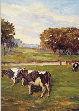 LAUER, GEORG, GEB. 1901, KüHE AUF DER WEIDE AN EINEM BACHLAUF, ÖL/LWD, RE. U. SIGN. UND DAT. 46, CA. 70 X 80 CM, R.