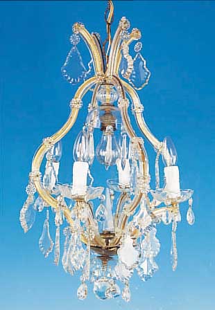 DECKENLüSTER, BöHMEN, 30/40ER JAHRE, GLASGEHäNGE, H. 70 CM, D. 40 CM, FUNKTION NICHT GEPRüFT, L. ALTERSSCHäDEN, FüNF ...