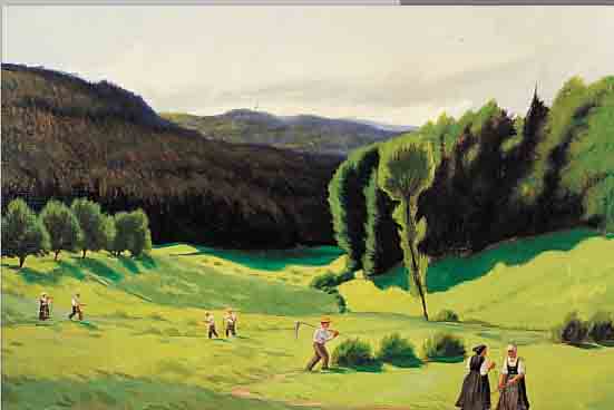 HöFLER, WILHELM, GEB. 1887 HANAU, , HEUERNTE IN HüGELIGER LANDSCHAFT, ÖL/LWD, RE. U. SIGN., CA. 54 X 67 CM, R.