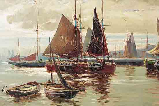RHEINERT, ADOLF, 1880 - 1958 DüSSELDORF, ÖL/LWD., 34 X 47 CM, RAHMEN, HAFENANSICHT