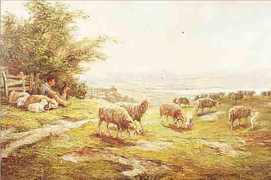 AHRWEILER, WILLI, * 1905 DüSSELDORF, MüNCHEN, ÖL/LWD., 60 X 80 CM, HIRTE MIT SCHAFEN AUF DER WEIDE