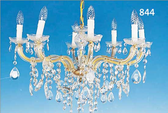 DECKENLüSTER, MITTE 20. JH., GLASGEHäNGE, H. 47 CM, D. 68 CM, 8 BRENNSTELLEN