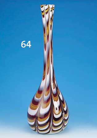 GROßE VASE, MURANO, ITALIEN, 70ER J., FARBL.GLAS, EINGSCHMOLZENER STREIFIGER BOGENDEKOR INROT/WEIß U. BEIGE, H. CA. 80 CM