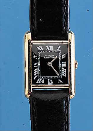 CARTIER DAMENARMBANDUHR TANK, REF.-NR. 3/042274, SCHWEIZ UM 1975, STERLINGSILBER VERG., MAßE CA. 28 X 21 MM, BODEN SEITL. 4- FACH ...