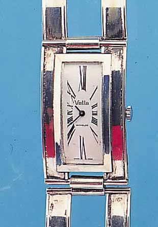 VETTA DAMENARMBANDUHR, SCHWEIZ UM 1970, 800ER SILBER, HANDARBEIT, BANDGL. IM GEH.- DESIGN, BODEN GEDR., IN SICH GEW., EMAILFARB. ...