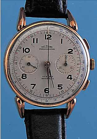 KONVOLUT: 2 HERRENARMBANDCHRONOGRAPHEN, SCHWEIZER PRODUKTION, UM 1944, 1X LEONIDAS, METALL VERCHR., BER., EDELST.-BODEN GEDR., ORIG.-BLATT ...