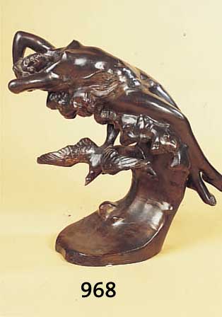 BRONZESKULPTUR, SIGN. ROSSI, DIE WELLE, WEIBLICHER AKT AUF EINER VON MöWEN GETRAGENEN WELLE, H. CA. 38 CM