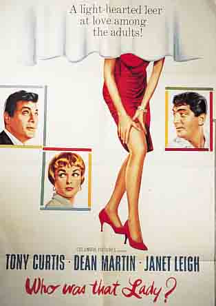 FILMPLAKAT, WHO WAS THAT LADY, 50/60ER JAHRE COLUMBIA-PICTURES, MIT TONY CURTIS, DEAN MARTIN UND JANET LEIGH, KNICKFALTEN, EINE BEZ. UNTEN ...