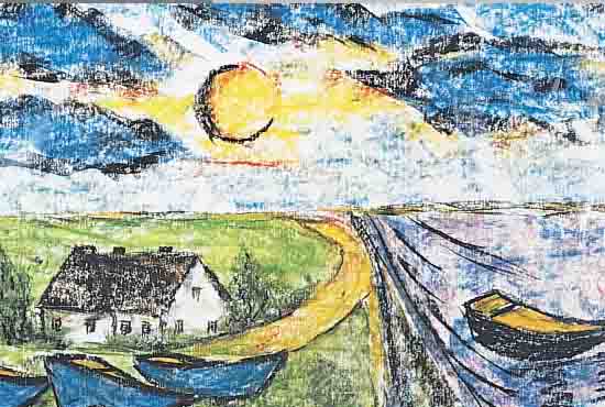 KOPP, HORST ALEXANDER, GEB. 1929, LANDSCHAFT AN DER SEE, MISCHTECHNIK AUF PAPIER, RE. U. SIGN., CA. 33.5 X 49 CM, PP
