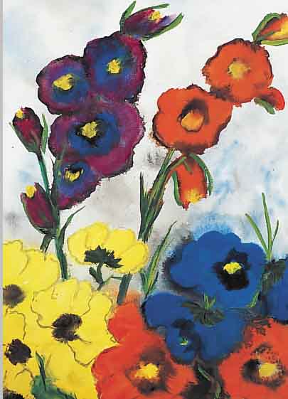 KOPP, HORST ALEXANDER, GEB. 1929, BLUMENSTILLEBEN, AQUARELL NAß IN NAß, VERSO BEZ.: HOMMAGE A EMIL NOLDE, HANDSIGN., CA. 39 X 29 ...