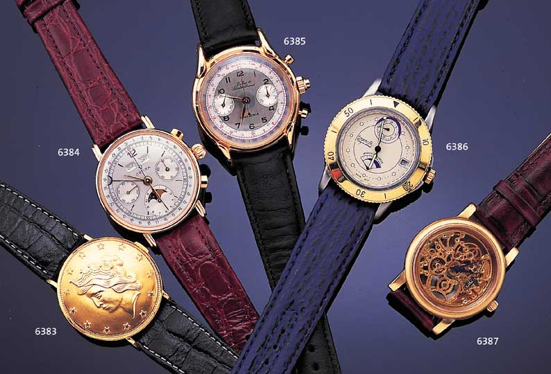 ORFINA ARMBANDCHRONOGRAPH, VOLLKALENDER, SCHWEIZ UM 1999, GG 750/000, BEIDS. VERGL., AUS RESTBEST. REMONTIERT, KORREKTURDR. SEITL. IM GEH. ...