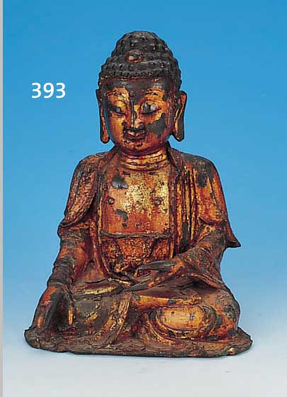 BUDDHASKULPTUR, INDONESIEN, 18./19. JH., , BRONZE MIT RESTEN ALTER LACKIERUNG UND VER- GOLDUNG, H. CA. 29 CM
