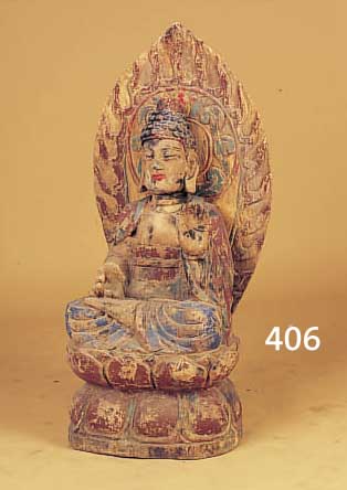 BUDDHASKULPTUR, CHINA, 18./19. JH., HOLZ GESCHNITZT, RESTE ALTER FARBFASSUNG, H. CA. 74 CM