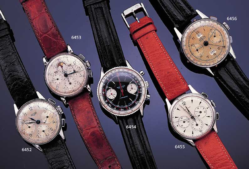 UNIVERSAL ARMBANDCHRONOGRAPH TRICOMPAX, REF.-NR. 22250, SCHWEIZ UM 1946, EDELST., BODEN U. GLASR. GEDR., VOLLKALENDER INCL. MONDPHASE, ...