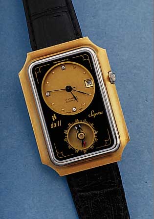 DALIL MOSLEMSWATCH SUPRA, REF.-NR. 83101, METALL HARTVERG., SAT., EDELST.-SCHR.-BODEN, IN MINERALVERGL. EINGEL. KOMPAß, ZIFFERBL. M. 3 ...