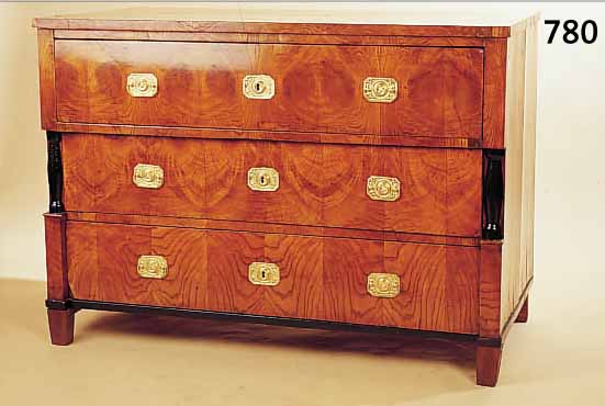 KOMMODE, ÖSTERREICH, UM 1840/50, ESCHEN-WURZELFURNIER, 87X120 X 64 CM, KL. äLTERE FURNIER-REPARATUREN, BESCHLäGE ...