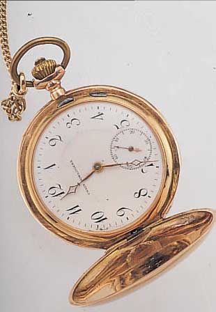 UNION HOLOGERE HERRENTASCHENUHR SAVONETTE, SCHWEIZ UM 1914, RG 585/000, BER., DELLIG, MONOGR. "HG", LEDERSCHUTZ ANBEI, EMAILBL., ...