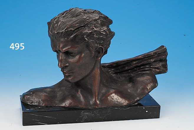 BRONZEBüSTE, SIGN. GAUKIOT, 30ER JAHRE, AUF MARMORSOCKEL, 31 X 43 CM, BEZ. BRONCE FRANCE, L. ALTERSSPUREN