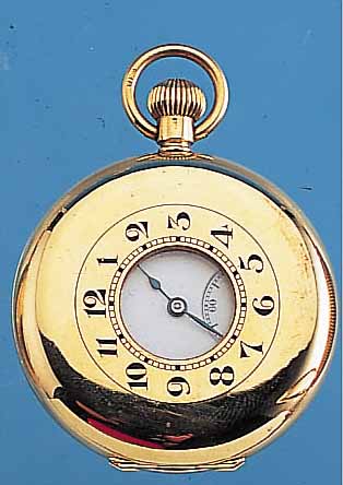 CYMA HERRENTASCHENUHR HALBSAVONETTE, SCHWEIZ/ENGLAND UM 1920, GG 750/000, AUßEN- STD.-ZEICHEN BLAU EMAILL., VERGL. HIER ERS.- BAR, PERF. ...