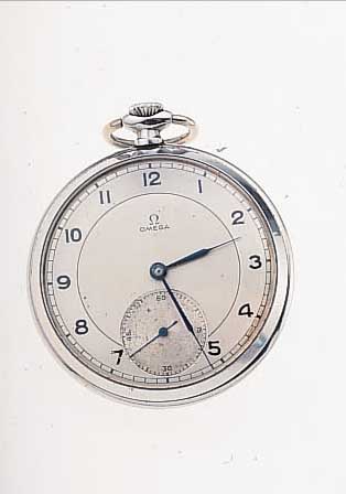 OMEGA HERRENTASCHENUHR LEPINE, REF.-NR. 10160332, SCHWEIZ UM 1943, EDELST., ART DECO, ORIG.-ZUSTAND (BLATT ALTERSBED. FL.), 15 ST., WERK VERG., ...