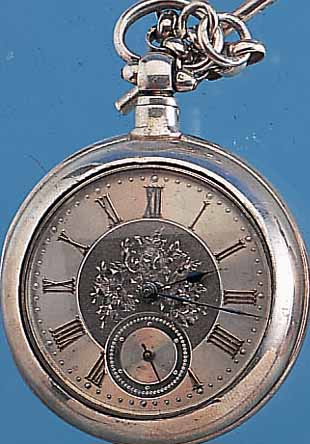 HERRENTASCHENUHR, REF.-NR. 33007, ENGLAND UM1880, STERLINGSILBER M. ÜBERGEH. INCL. ZEIT- IDENTISCHER SILBER-KNEBELKETTE, SCHLüSSELAUF- ZUG, ...