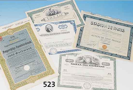 KONVOLUT VON WERTPAPIEREN, BEST. AUS 10 SHARES, I.O.S., LTD., 300 000.00 FRANCS CANAL INTEROCEANIGUE DE PANAMA, 100 SHARES AMERICAN ...