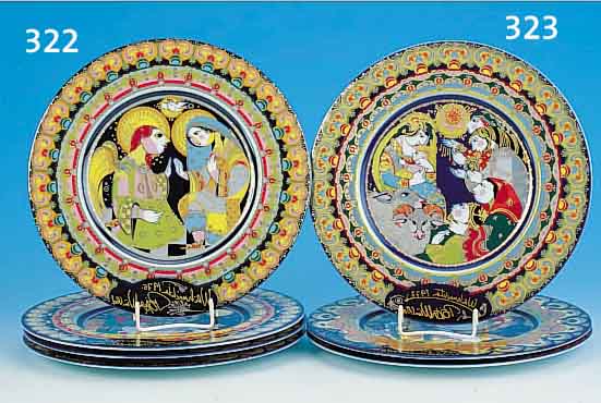 VIER TELLER, ROSENTHAL, 1975/76 UND 1979 UND 1980, PORZELLAN, D. 28.5 CM