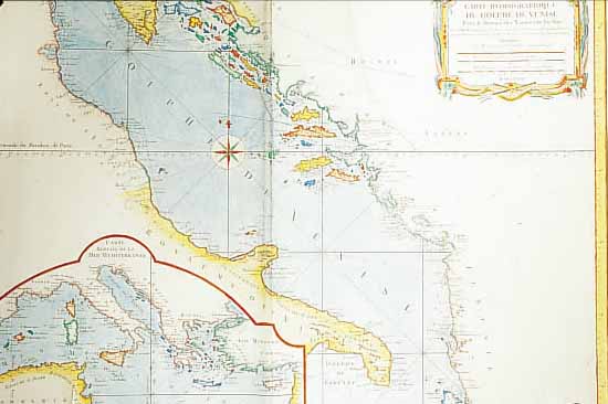 KUPFERSTICHKARTE, BELLIN, 1771, GOLF VON VENEDIG UND MITTELMEER, BELLING KARTOGRAPH FRANKREICH, MITGLIED DER ...