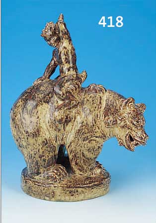GROßE PORZELLANFIGUR, ROYAL KOPENHAGEN, PORZELLAN, H. 42 CM, BACCHANT AUF BäR SITZEND
