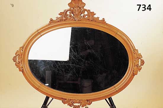 WANDSPIEGEL, DEUTSCH, UM 1890, EICHE MASSIV,99 X 118 CM, GESCHNITZTE KRONE, ALTERSSPUREN