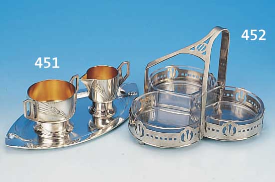 CABARET-SCHALE, WOHL ÖSTERREICH, UM 1905, METALL VERNICKELT, 17 X 24 X 23 CM, MIT GLASEINSäTZEN, L. ALTERSSPUREN