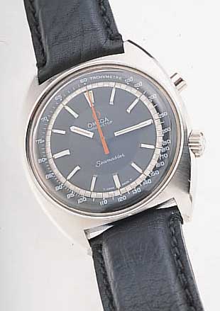 OMEGA ARMBANDCHRONOGRAPH CHRONOSTOPP/SEAMASTER REF.-NR. 145/007, SCHWEIZ UM 1969, EDELST.,BODEN GESCHR., 2-TEIL. GEST. KONTRASTZIFFERBL.M. ...