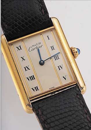 CARTIER HERRENARMBANDUHR TANK, SCHWEIZ UM 1990, STERLINGSILBER HARTVERG., HIGH-TECH- QUARTZWERK, BODEN SEITL. 4-FACH VERSCHR., ...