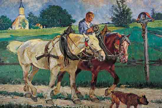 TIPPMANN, ALBIN, 1871 WURZEN/SACHSEN-MüNCHEN, ÖL/LWD., 60 X 80,5 CM, RAHMEN, BAUER MIT ZWEI PFERDEN UND HUND, ...