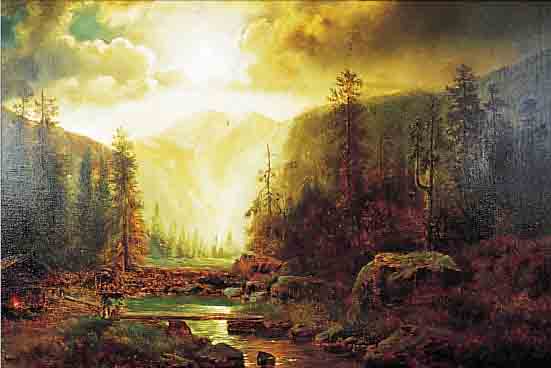 EBERHARDT, JOHANN, DAT. 1894, ÖL/LWD., 106 X 69 CM, HüTTE AM BACH, IN DER DäMMERUNG, DüSSELDORFER SCHULE, ALTE REPARATURSTELLE