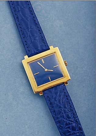 FELSA DAMEN/HERRENUHR, SCHWEIZ UM 1950, GG 750/000, BODEN GEDR., CARREE-GEH., MAßE üBER DIE FLäCHEN CA. 27 X 25 MM, BLATT REST., LEDERB. ...