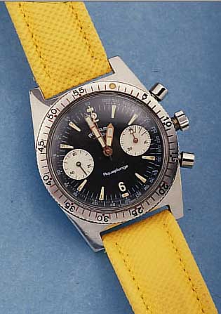 ROTARY ARMBANDCHRONOGRAPH AQUAPLUNGE, REF.- NR. 634103/71, SCHWEIZ UM 1968, EDELST., BODENU. KRONE GESCHR., BEI FERTIGST. WASSERD., 45- ...
