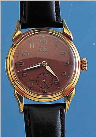 GUB HERRENARMBANDUHR, REF.-NR. 13731, DEUTSCHLAND UM 1952, METALL VERG., EDELST.- BODEN GEDR., ORIG.-BLATT, ZEIGER ERS., KAL. 60, 15 ST., ...