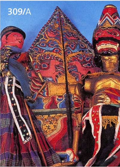 SCHATTENTHEATER, JAVA, UM 1900, BEST. AUS 61 WAYANG GOLEK HOLZFIGUREN, CA. 65 - 100 CM, MIT BUNTER BEMALUNG UND BUNTEN TEXTILEN GEÄNDERN, Z.T. ...