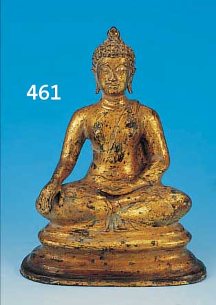 BUDDHASKULPTUR, SIAM, 19. JAHRHUNDERT, BRONZE, VERGOLDET, H. 22 CM, BERIEBEN