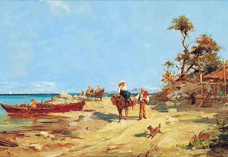 BISTAGNE, PAUL, *1850 MARSEILLE - 1886, INTERNATIONAL GESCHäTZTER FRANZöSISCHER MARINEMALER, HIER: KüSTENLANDSCHAFT AN DER COTE ...