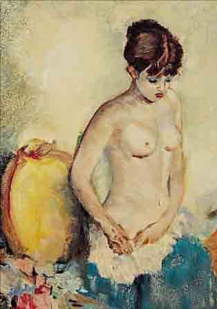 MALY, JAN, FRANZöSISCHER KüNSTLER, MITTE 20. JH., HIER: JUNGE FRAU BEIM ANZIEHEN, ÖL/HARTFASER, SIGN., 52 X 40 CM, R.