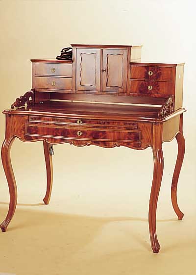SCHREIBTISCH, DEUTSCH, UM 1860/70, BAROCK- STIL, MAHAGONIFURNIER AUF WEICHHOLZ, GALERIE FEHLT, L. ALTERS- UND ...