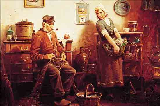 SCHMIDTMANN, HERMANN, 1869 WUPPERTAL-BARMEN - 1936, ÖL/LWD., SIGN. PERSONEN IN HOLLäN- DISCHER KüCHE, 70 X 80 CM, R.