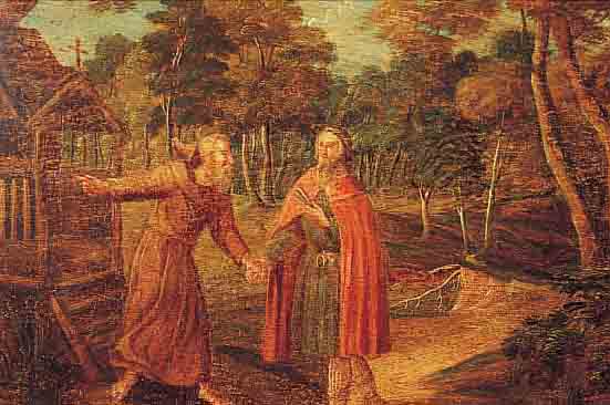 UNBEKANNTER KüNSTLER, NIEDERLANDE, UM 1770-90, DER HL. EDMUND WIRD VON EINEM EINSIEDLER EMPFANGEN, ÖL/HOLZ (REST.), CA. 28 X 40 CM, R.