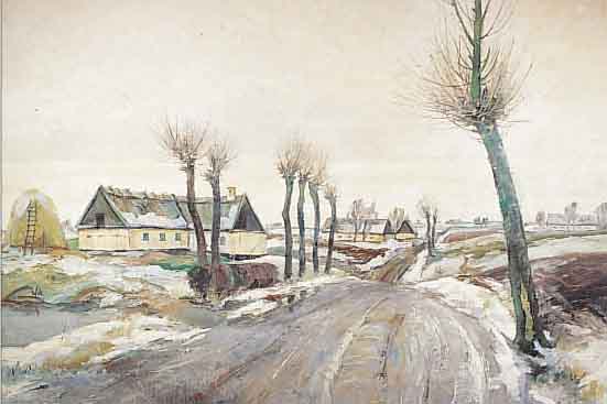 SINDING, JENS CHRISTIANSEN, *1888 DäNEMARK, WINTERLICHE DORFSTRASSE, ÖL/LWD., MONOGR., 70 X 100 CM, R.