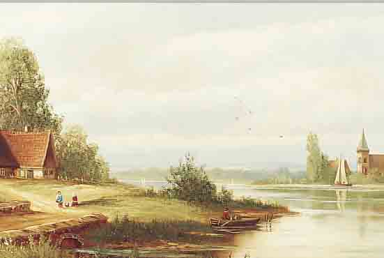 VERMEULEN, NOEL, *1917 - 1989, HOLLäNDISCHERTRADITIONALIST IN ALTMEISTERLICHER ART, HIER: SOMMERLICHE FLUSSLANDSCHAFT MIT KIRCHE UND ...