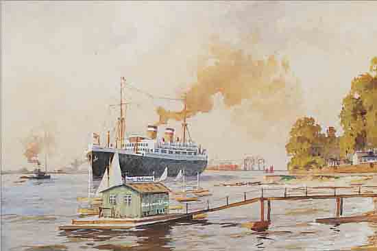 BURGHARDT, HAMBURGER MARINEMALER 1. HäLFTE 20.JH., HIER: DAMPFER AUF DER ELBE BEI HAM- BURG, AQUARELL, SIGN., 29 X 39 CM, UNTER GLAS GER.