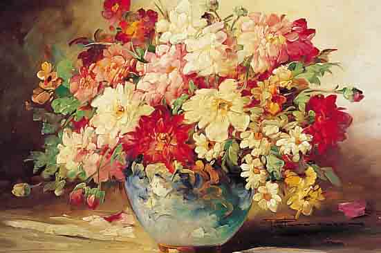 PETERMANN, HEDWIG, *1877, BEKANNTE BLUMEN- UND STILLEBENMALERIN, HIER: ÜPPIGER BLUMEN- STRAUSS, ÖL/MALKARTON, SIGN., 50 X 69 CM, R.