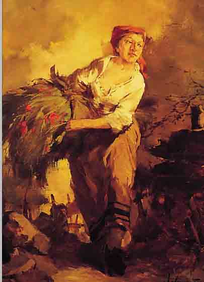 UNBEK. KüNSTLER, WOHL DEUTSCH, UM 1930/40, HIER: BAUERNMäDCHEN, ÖL/LWD., UNLESERLICH SIGN., 60 X 50 CM